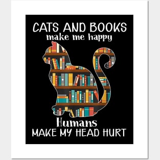 Cats and Books Make Me Happy Vintage Cat Book Reading Gift Posters and Art